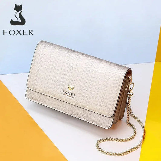 FOXER Brand Fashion Women Bag Split Leather Female Stylish Small Flap Shoulder Bag Lady Chic Messenger Bags & Crossbody Bags