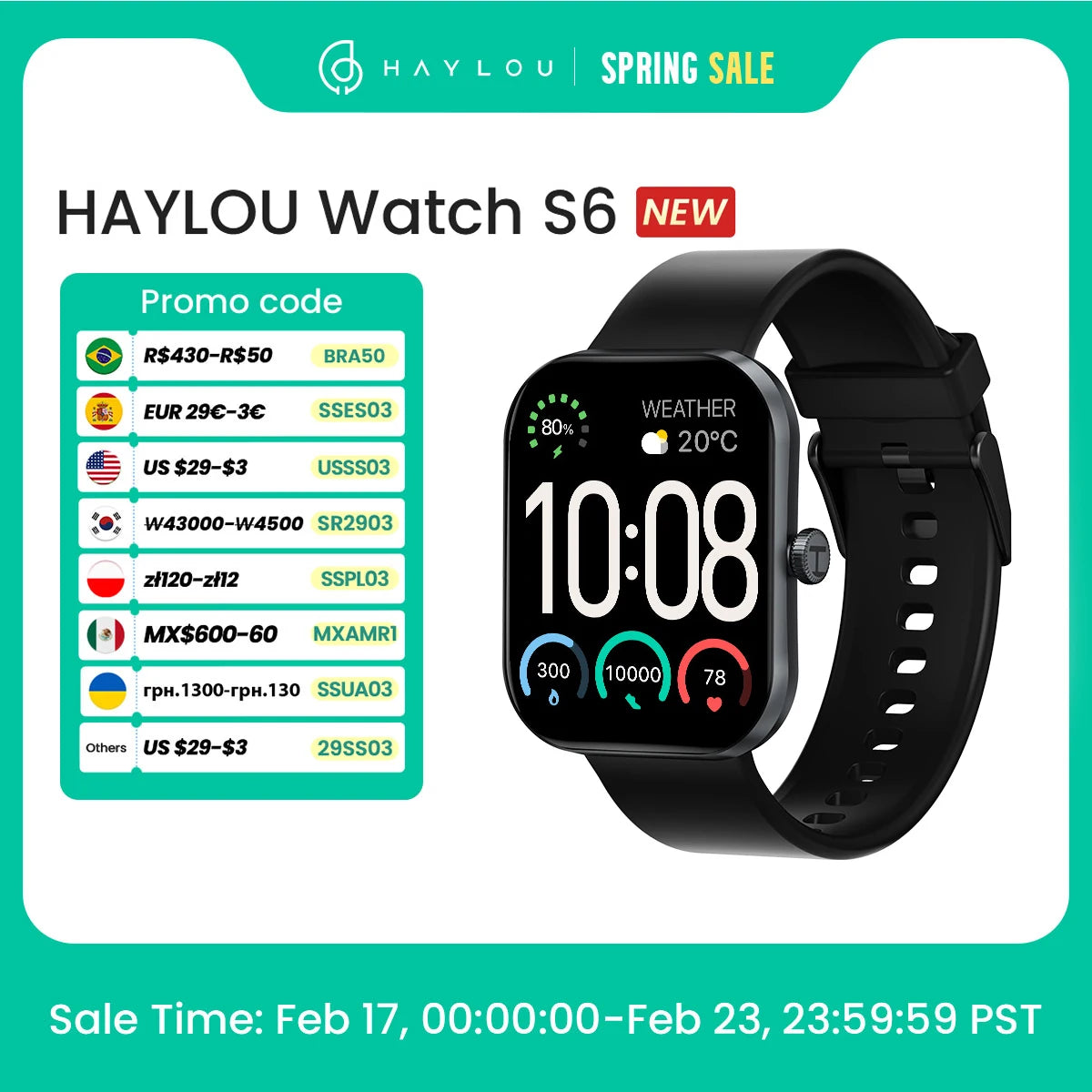 HAYLOU Watch S6 Smartwatch 2.01" HD Display Smart Watch Bluetooth Voice Callings IP68 Waterproof Fitness Tracking Smartwatch