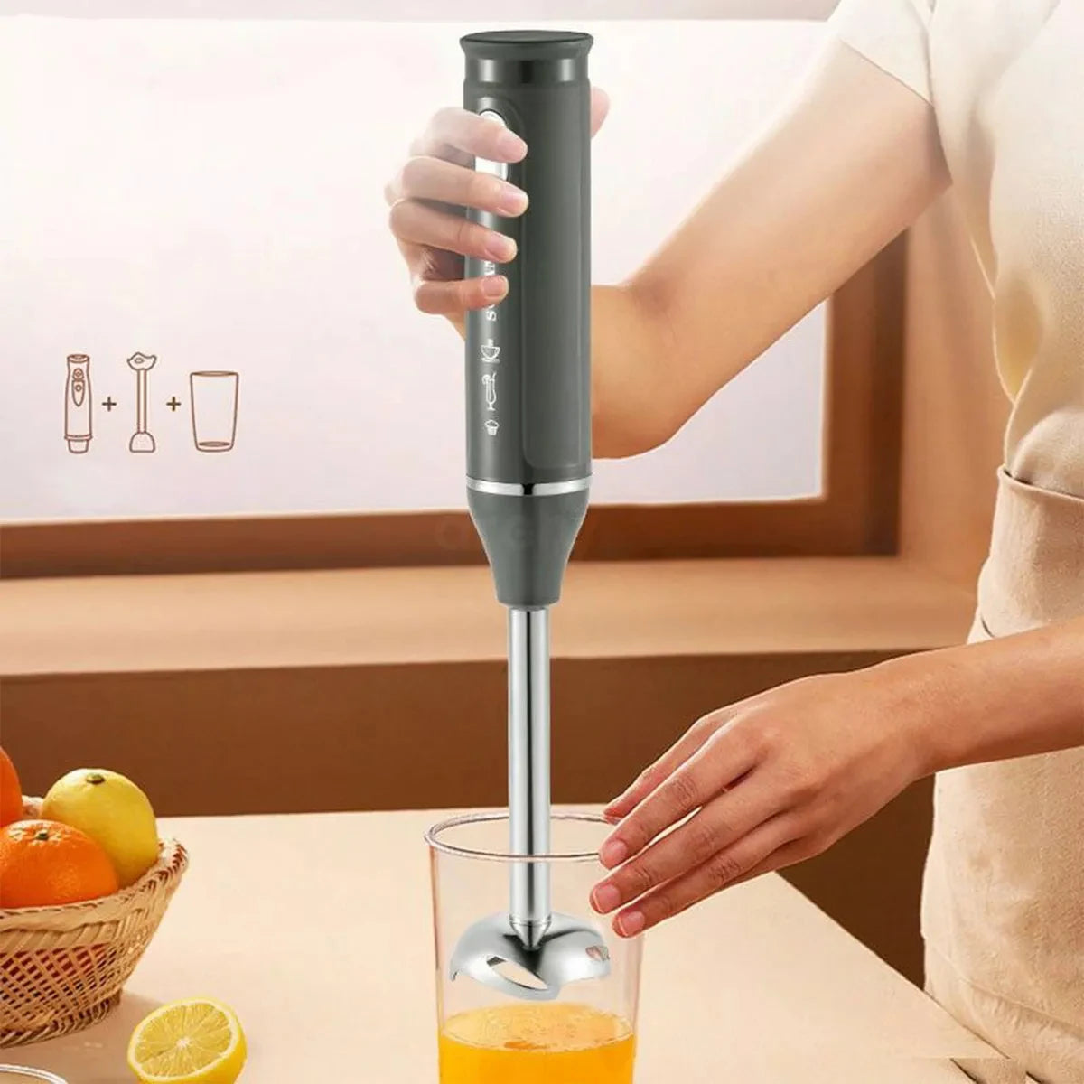 4-In-1 Handheld Blender Set, Including Multi-Function Stick Blender, Whisk, Chopper And Beaker, Suitable For Food Processing & B