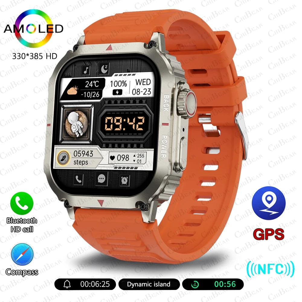 Outdoor Military GPS Sprots Smart Watch Men NFC Bluetooth Call Smartwatch For Android IOS Ip68 Waterproof Ftiness Watches 2024