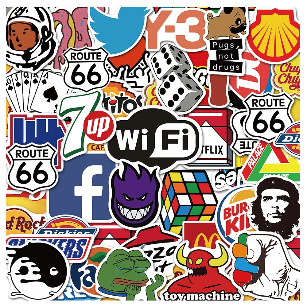 10/30/50/100Pcs Cool Fashion Brand Logo Stickers DIY Skateboard Laptop Luggage Bike Motorcycle Phone Car Cool Sticker Decal Toys