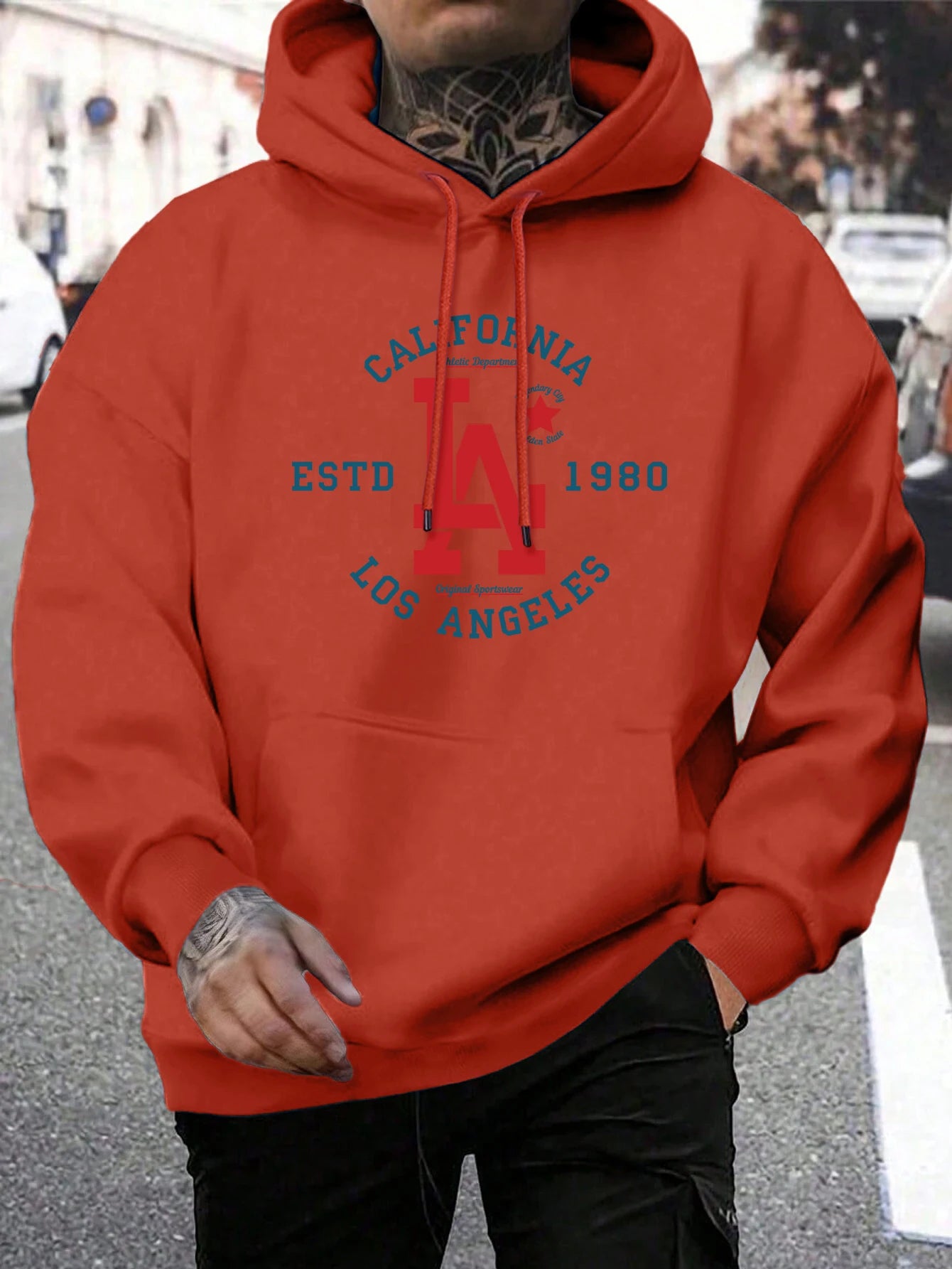 California Estd 1980 Los Angeles Print Mens Pullover Casual Loose Hoody Simple Fleece Man Hooded Street Crewneck Autumn Clothing