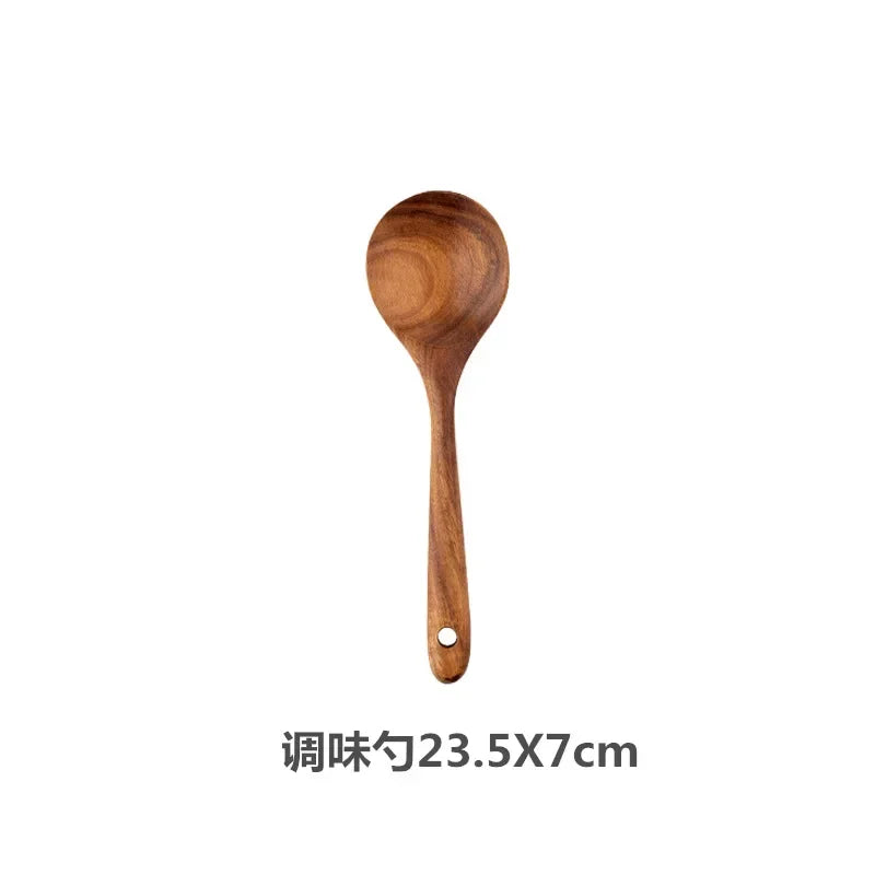 Natural Teak Cooking Spoon Scoop Kitchen Wooden Spatula Non-stick Utensils Set For Cooking With Hanging Hooks Cookware Tool Set