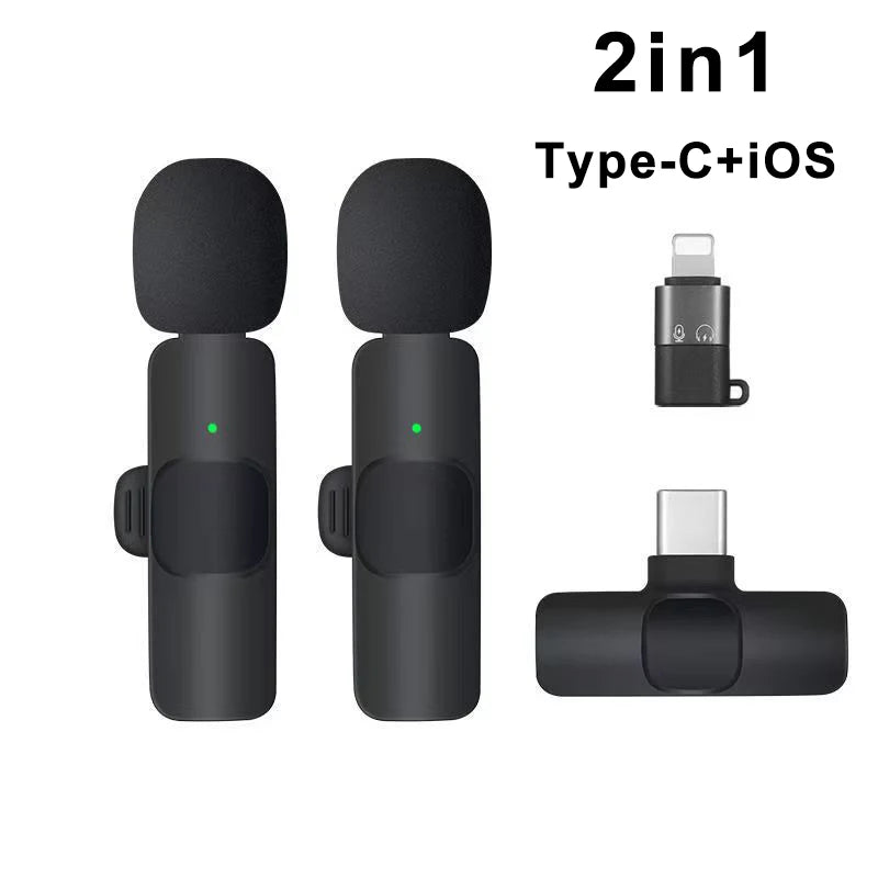 Wireless Lavalier Microphone Portable Audio Video Recording Mini Mic for iPhone Android Live Broadcast Gaming Phone Mic