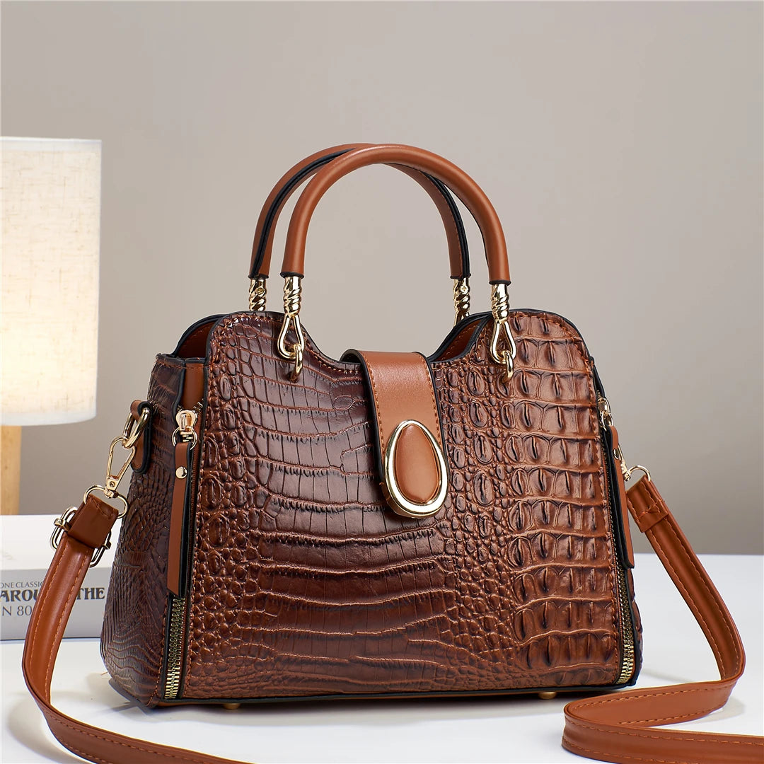 Elegant Croc-Effect Handbag with Tassel - Versatile, Durable, Zip-Secure | Polyester-Lined, Removable Strap, Chic & Stylish