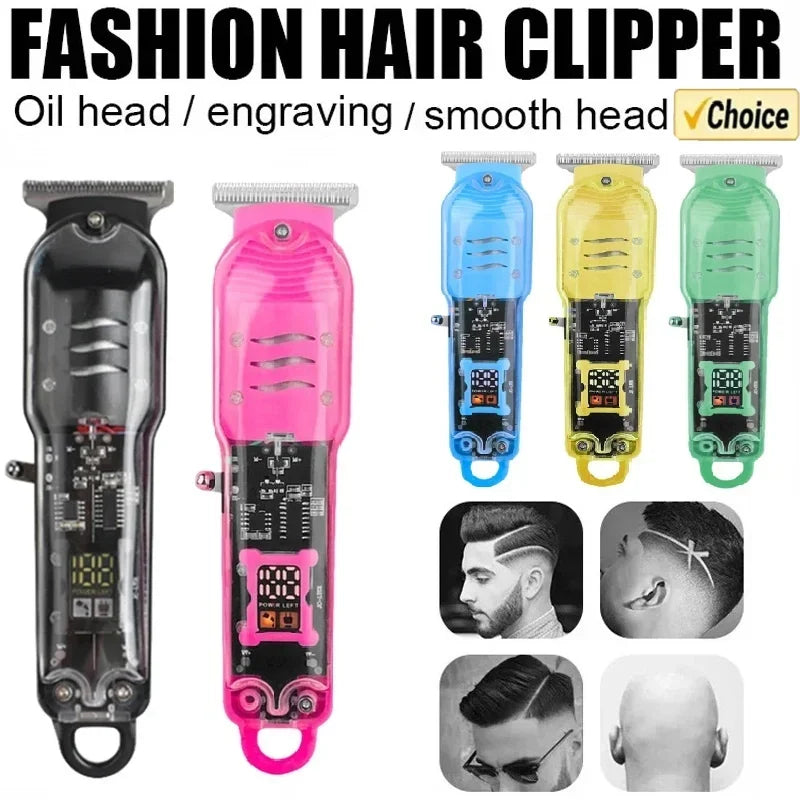 2024 New Transparent Hair Clipper Power Display Hair Clipper Men's Electric Shaver Trimmer for Men Dropshipping