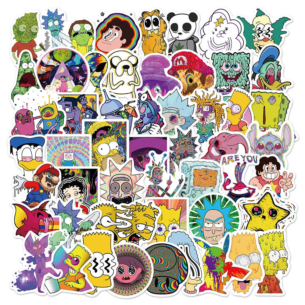 10/30/52PCS Psychedelic Cartoon Graffiti Stickers PVC Waterproof Skateboard Laptop Luggage Bike Car Funny Stickers Toy Wholesale