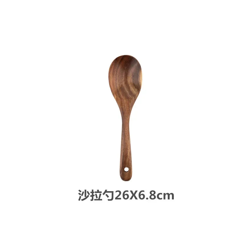 Natural Teak Cooking Spoon Scoop Kitchen Wooden Spatula Non-stick Utensils Set For Cooking With Hanging Hooks Cookware Tool Set