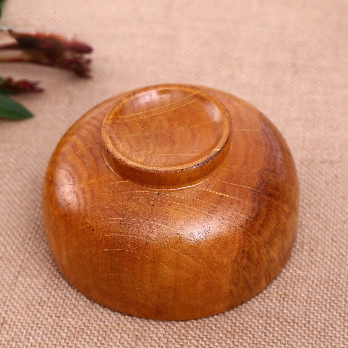 Natural Round Wooden Bowl Soup Salad Noodle Rice Fruit Shock-proof Handicraft Holder Kitchen Handmade Wood Bowl For Kids