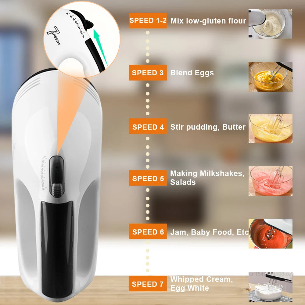 Electric Egg Beater Handheld Food Cake Bread Baking Dough Mixer for Kitchen Cooking 7 Speed Cream Egg White Blender Dough Mixer