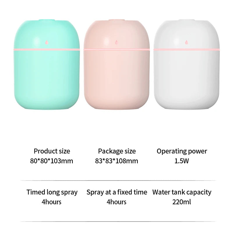 Portable USB Ultrasonic Air Mini Humidifier Essential Oil Diffuser Car Purifier Aroma Anion Mist Maker with LED Lamp Lighting