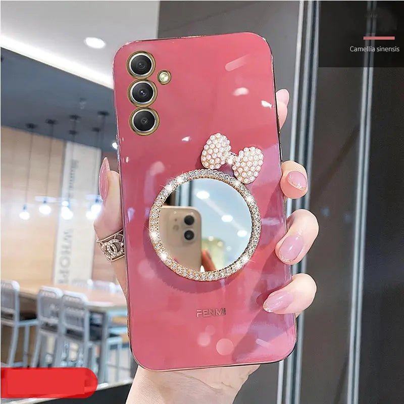 Make Up Mirror Diamond Bling Phone Case For Samsung Galaxy A05 A05S A14 A54 A04 A34 A24 M14 4G 5G Stand Cover