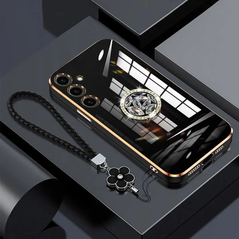 A 16 15 05S 5G Case Luxury Diamond Ring Cover For Samsung galaxy A16 A15 A05S A25 A55 Phone Case With Lanyard Plating Cases A 16