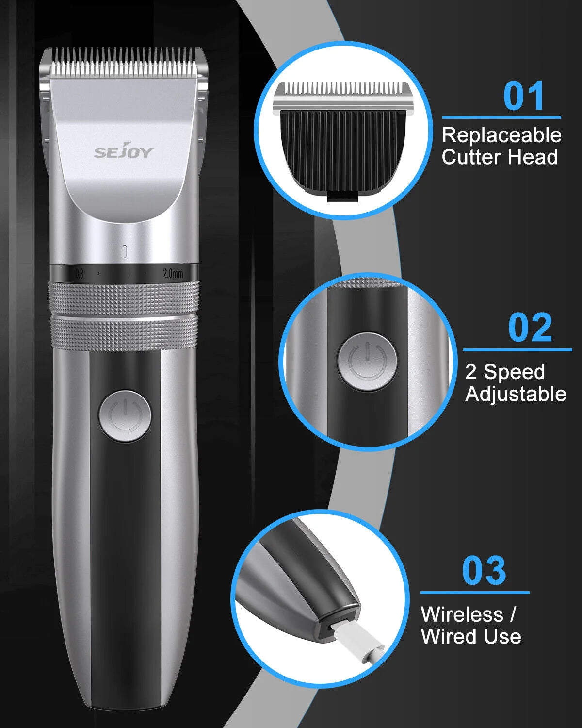 SEJOY Professional Trimmer Hair Clippers Cutting Beard Cordless Shaving Machine