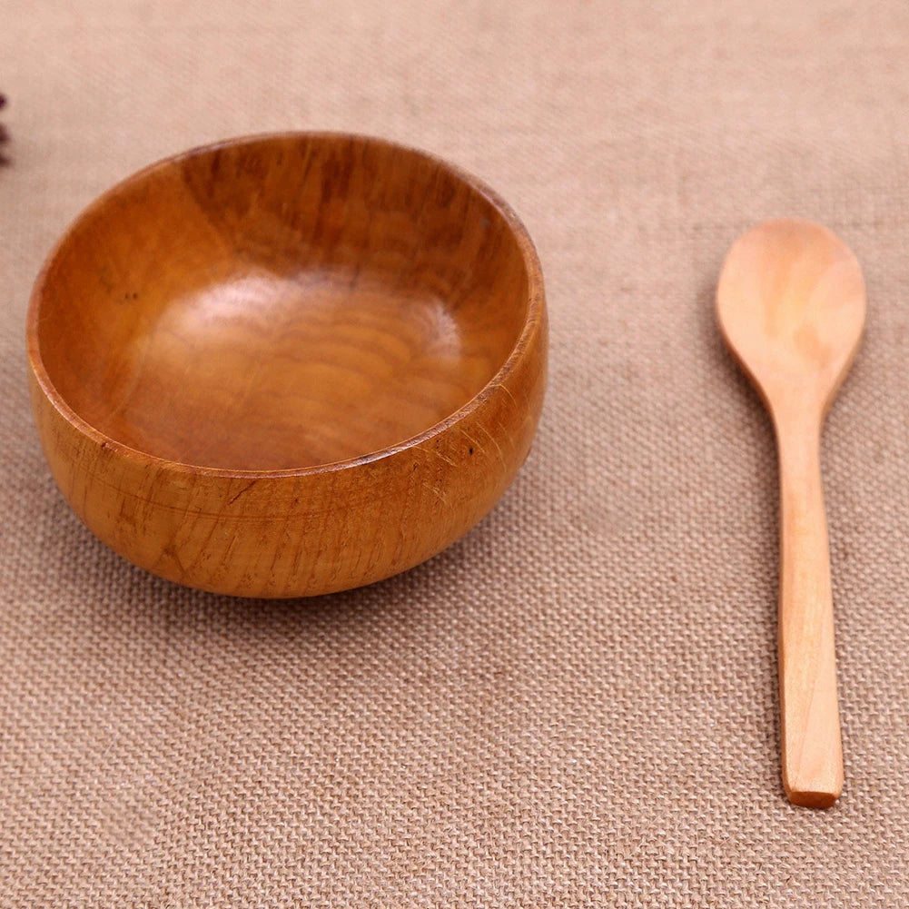 Natural Round Wooden Bowl Soup Salad Noodle Rice Fruit Shock-proof Handicraft Holder Kitchen Handmade Wood Bowl For Kids