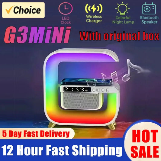 Multifunction Wireless Charger Stand Bluetooth 5.0 Speaker FM TF RGB Night Light Fast Charging Station for iPhone Samsung Xiaomi