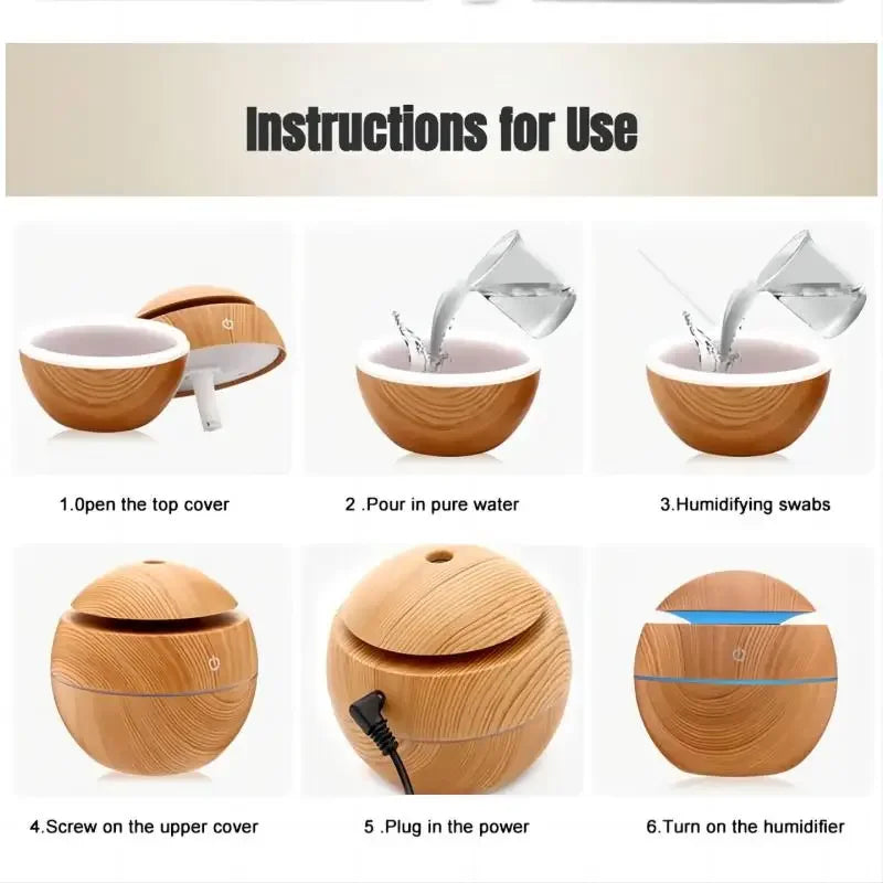 USB Ultrasonic Cool Mist Sprayer Essential Oil Fragrance Mini Home Wood Grain Air Humidifier Electric Air Aroma Diffuser Purifie