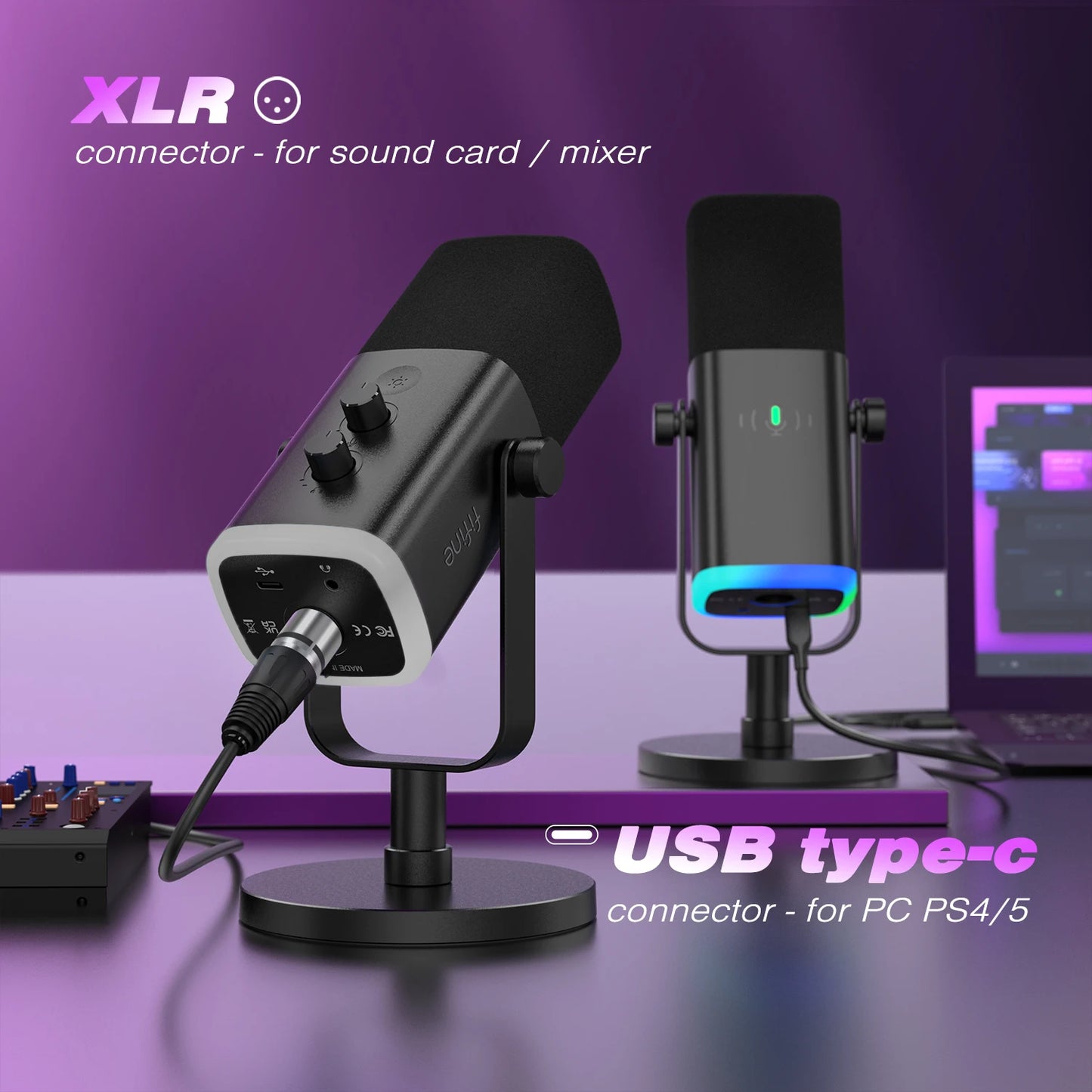 2025 USB/XLR Dynamic Microphone with Touch Mute Button,Headphone jack,I/O Controls,for PC PS5/4 mixer,Gaming MIC Ampligame AM8