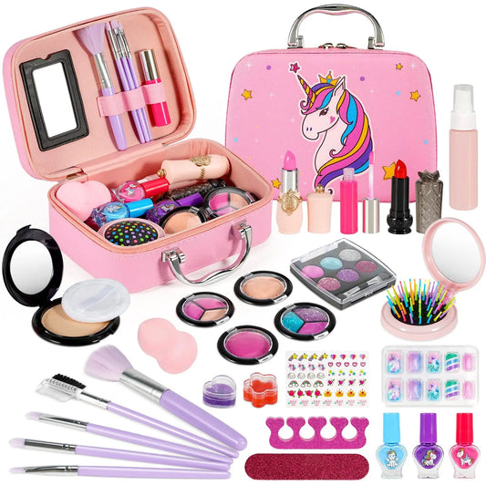 Children's make-up set for girls, 27 pieces washable cosmetic set with make-up case for children, role play toy and present