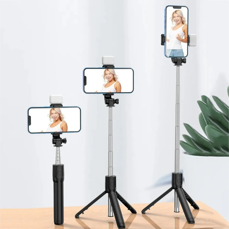 All In One Expandable Portable IPhone Tripod Selfie Stick Selfie Stick With Remote With Detachable BT Wireless Remote Compatible