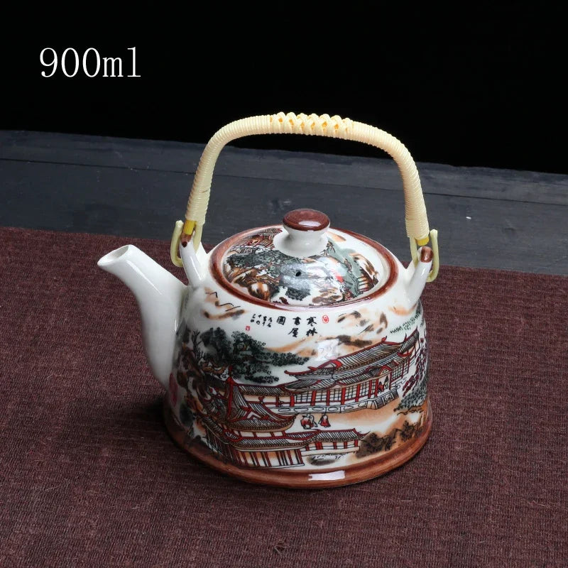 China  Porcelain Teapot with Strainer Net High Capacity 900ML Traditional Chinese Retro Ceramic Tea Set