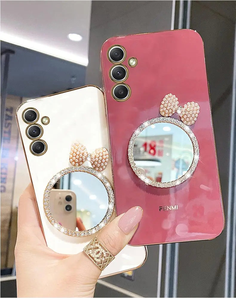 Make Up Mirror Diamond Bling Phone Case For Samsung Galaxy A05 A05S A14 A54 A04 A34 A24 M14 4G 5G Stand Cover