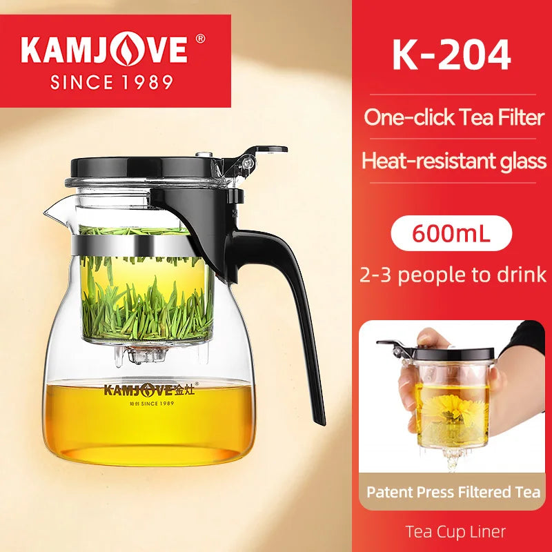 KAMJOVE Teapot Infuser Glass Tea Set One-button Filtering Tea Separation Kettle Tea Coffee Maker Press AUTO-OPEN Art Tea Cup