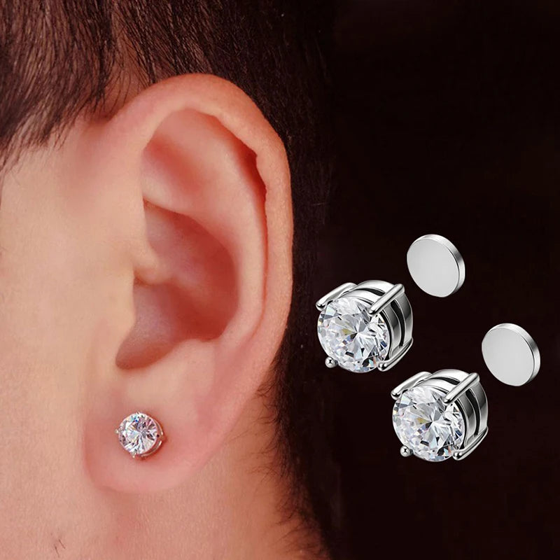 1/3 Pair Crystal Strong Magnetic Ear Stud Clip Earrings for Men and Women Punk Round Zircon Magnet Earrings Non Piercing Jewelry