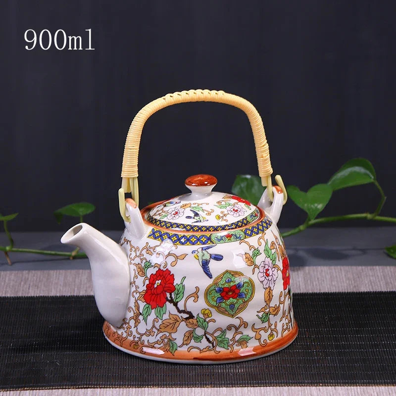 China  Porcelain Teapot with Strainer Net High Capacity 900ML Traditional Chinese Retro Ceramic Tea Set