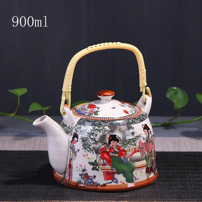 China  Porcelain Teapot with Strainer Net High Capacity 900ML Traditional Chinese Retro Ceramic Tea Set