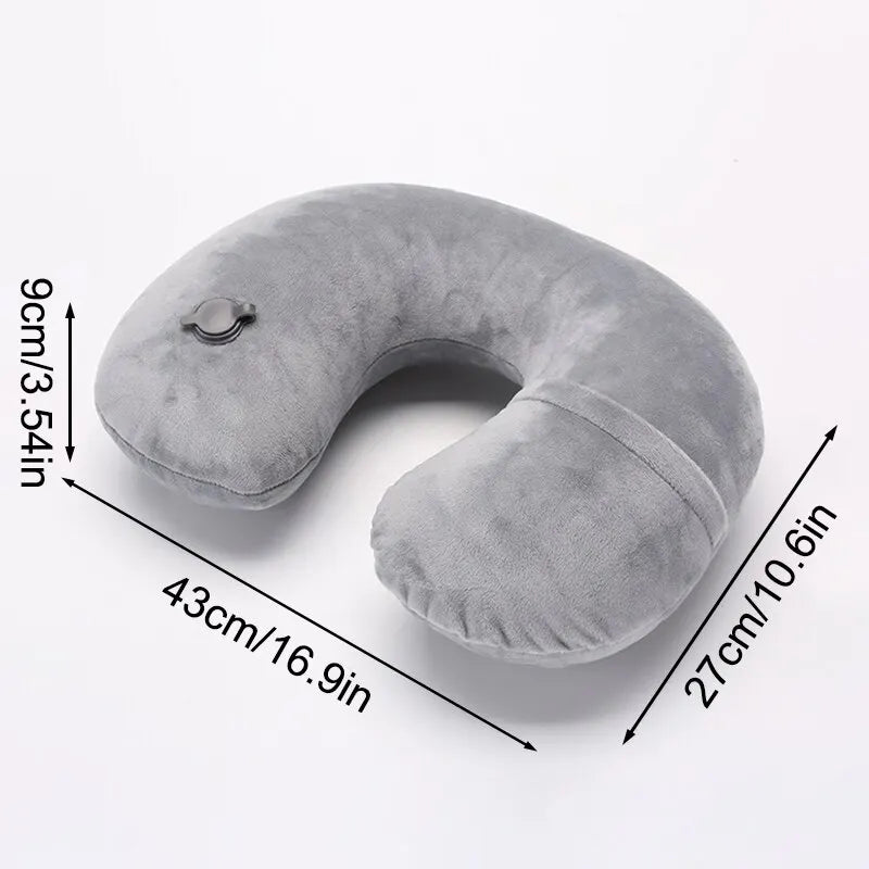 1PC U-shaped Travel Pillow Portable Inflatable Neck Cervical Spine Support Short Plush Cushion Office Sleep Essentials