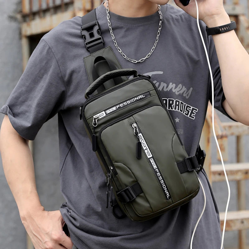 Multifunction Nylon Chest Bag Men Waterproof Men Crossbody Bag Anti-theft Travel Bag Male USB Charging Chest Bag Pack Backpack