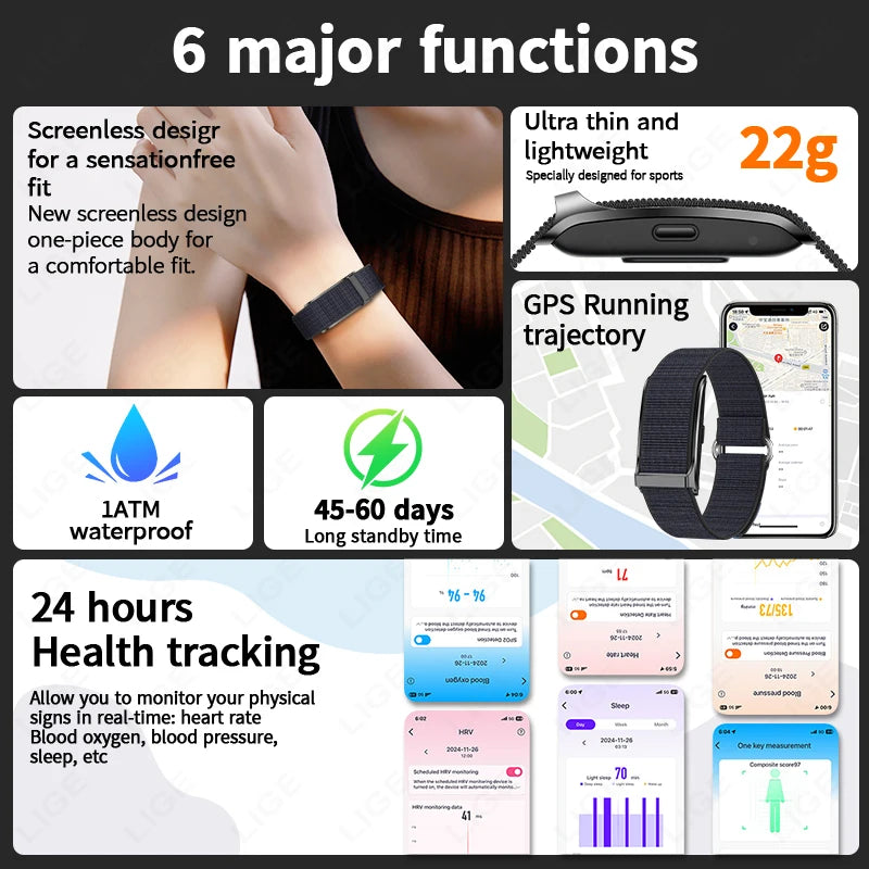 LIGE No Screen Smart Watch Men's Sports Outdoors Fitness Heart Rate Monitor 1ATM Waterproof New Smartwatch For Andrio IOS 2025