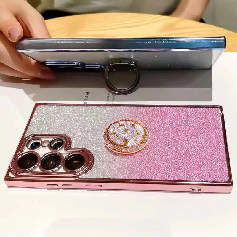 A 25 55 5G Luxury Glitter Case with Ring For Samsung galaxy A25 A15 A55 A54 A34 Cover with Lanyard Shockproof Holder Case A25