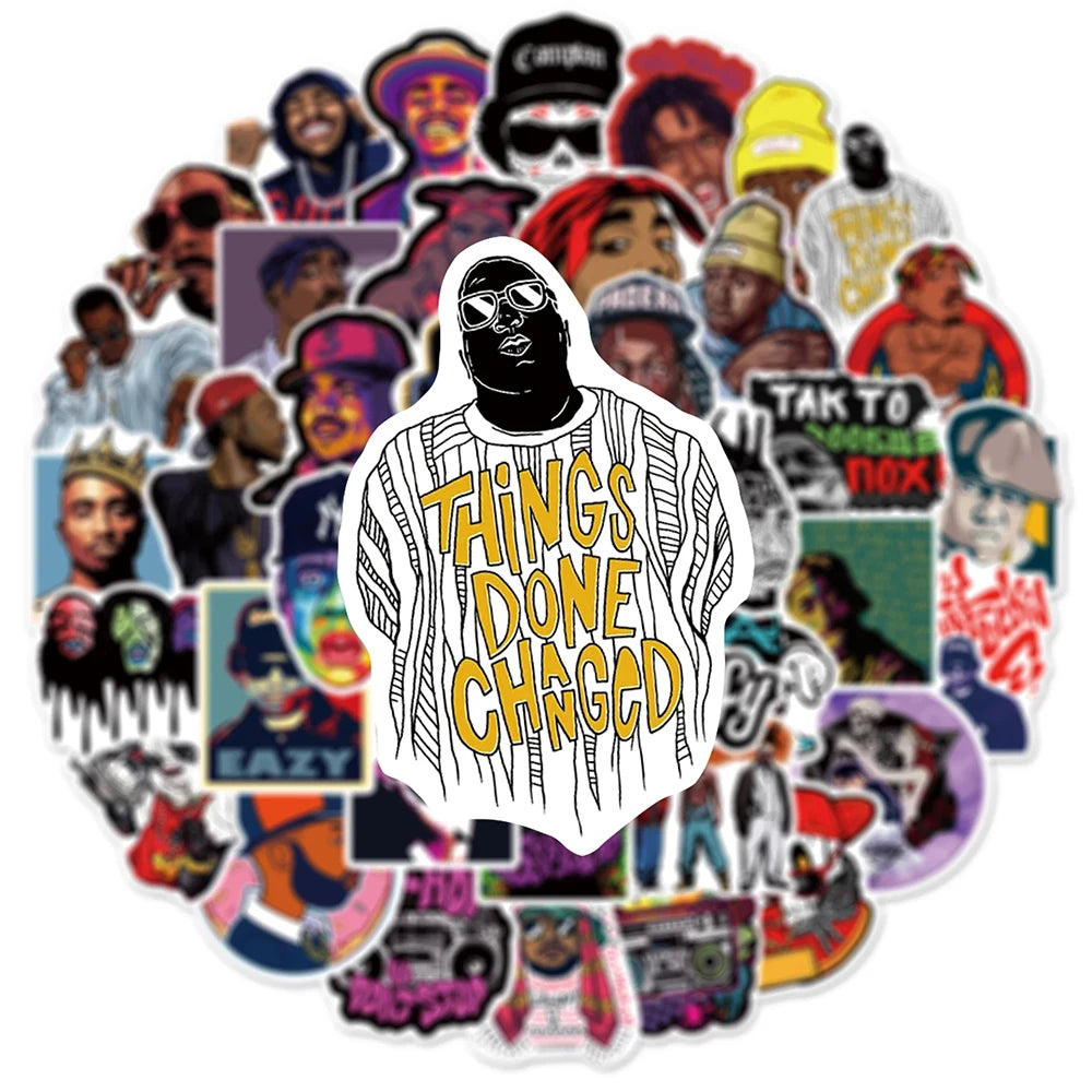 10/30/50PCS Hip Hop Rapper Stickers Pop Singer Laptop Skateboard Car Suitcase Kid Toy PVC Waterproof Decal Cool Graffiti Sticker