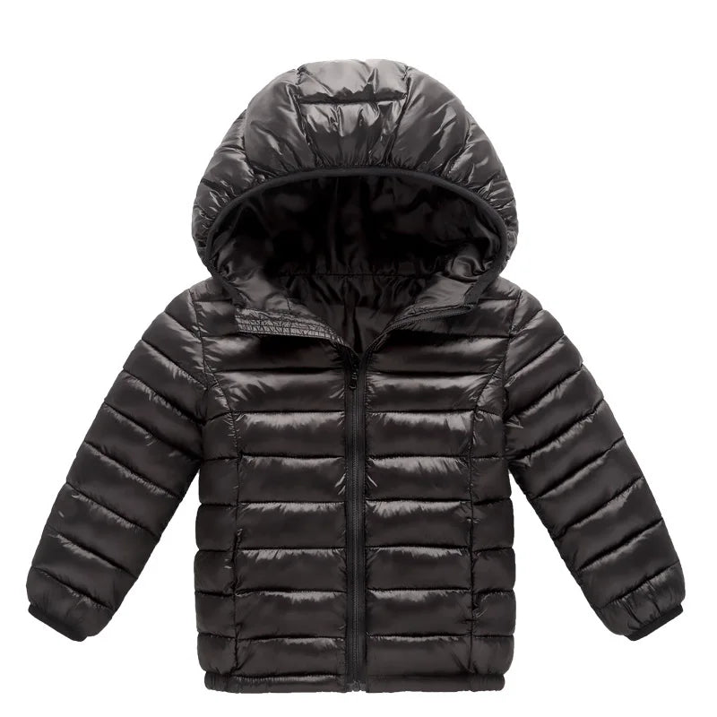 Boys Girls Warm Down Coat Kids Thickened Hooded Jackets Children's Winter Cotton Clothing Solid Colour Casual Parkas 3-10 Years