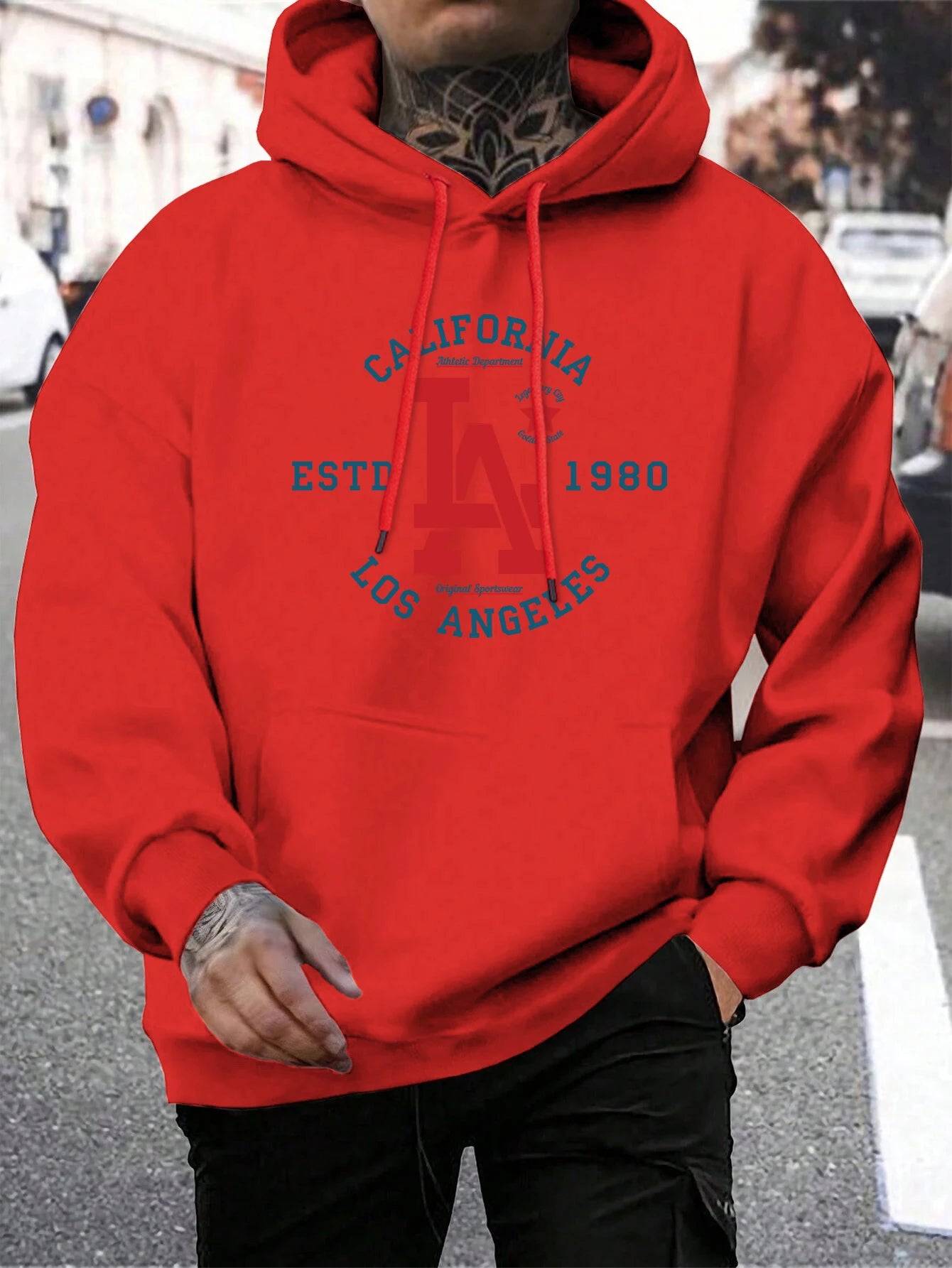 California Estd 1980 Los Angeles Print Mens Pullover Casual Loose Hoody Simple Fleece Man Hooded Street Crewneck Autumn Clothing