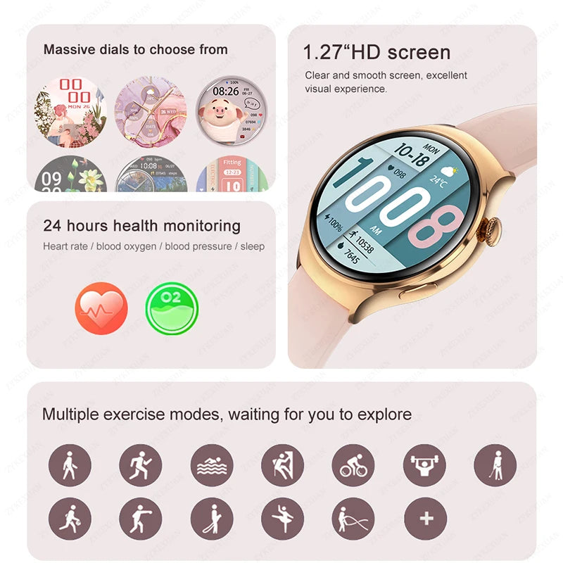 For Huawei GT4 Mini Smart Watch Women 360*360 AMOLED HD Screen NFC IP68 Waterproof Heart Rate Health Monitor Smartwatch 2024 New