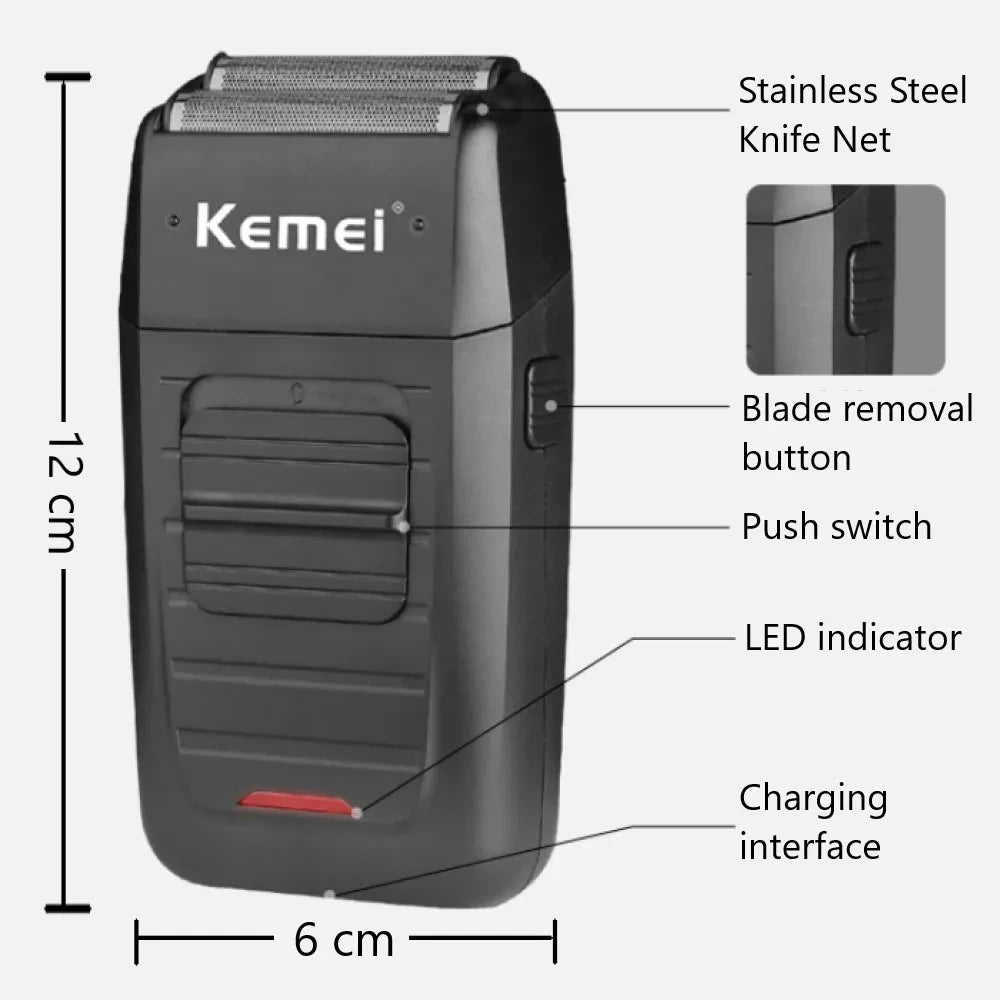 Kemei-1102 Rechargeable Cordless Shaver For Men Beard Shaver Machine Twin Blade Face Care Multifunction Strong Trimmer