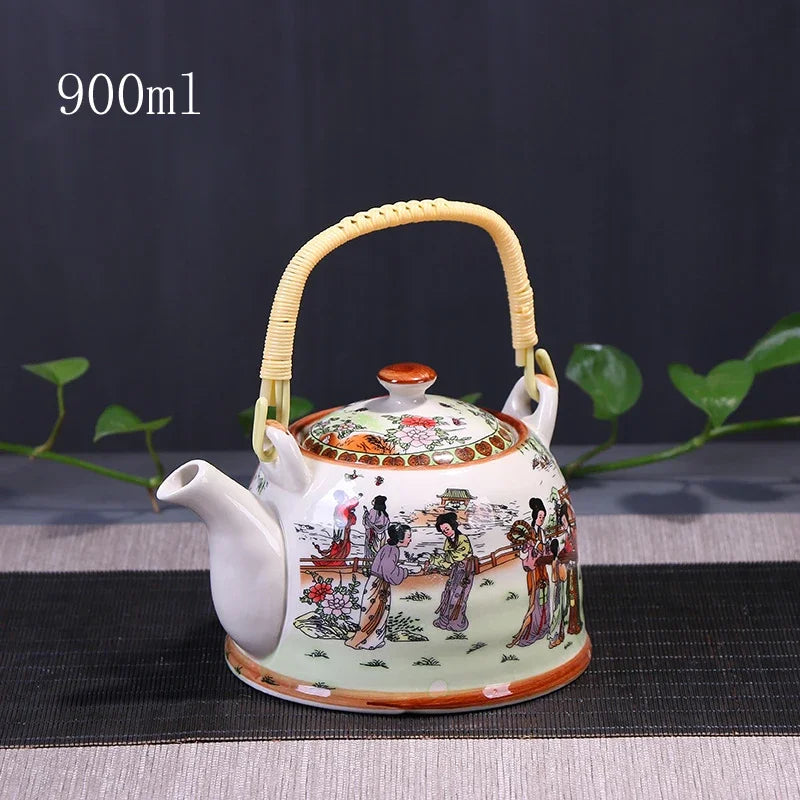 China  Porcelain Teapot with Strainer Net High Capacity 900ML Traditional Chinese Retro Ceramic Tea Set