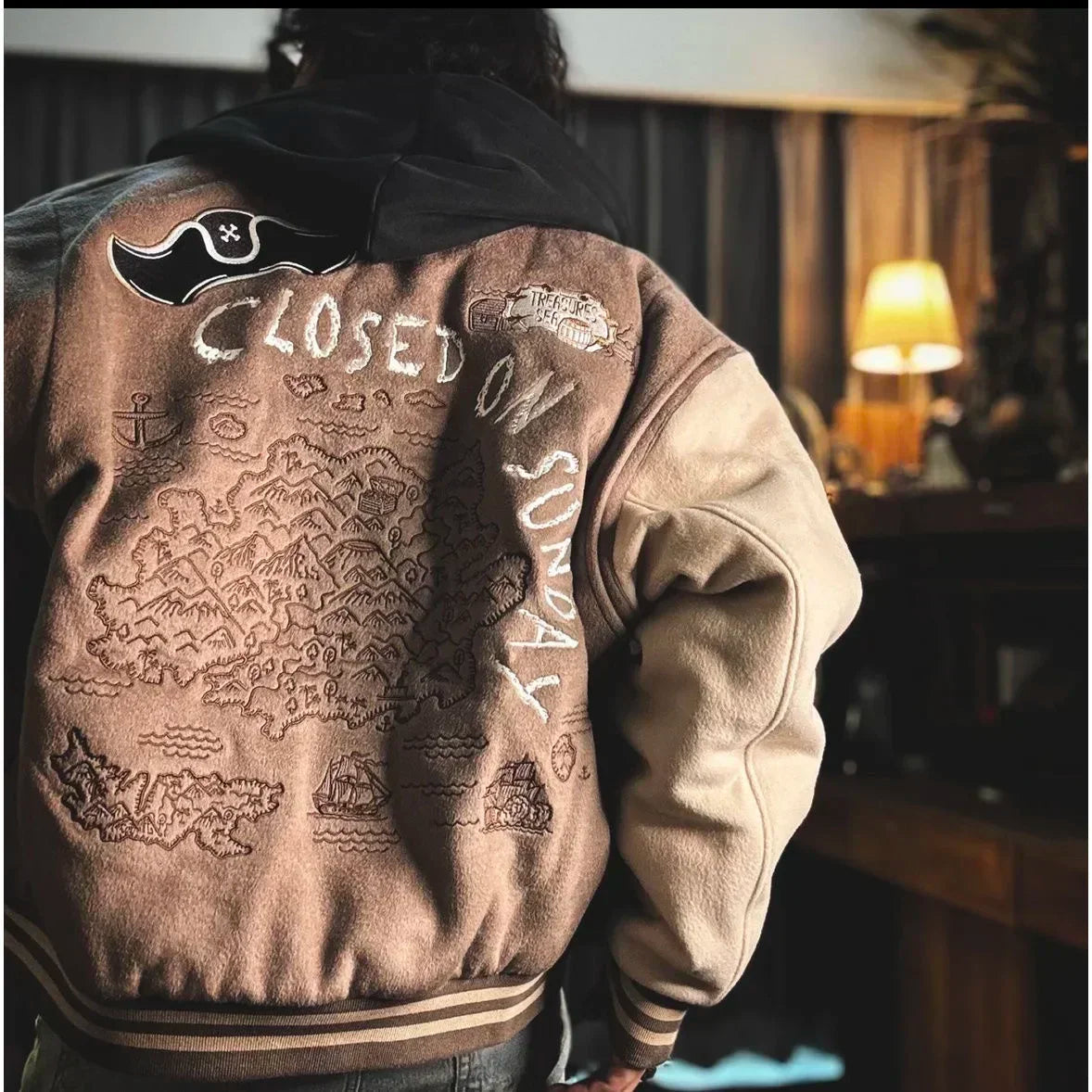 Heavy Embroidered Jacket Tide Brand Closed Sunday American Retro HipHop Baseball Letter Embroidered Jacket Street Loose Coat Man