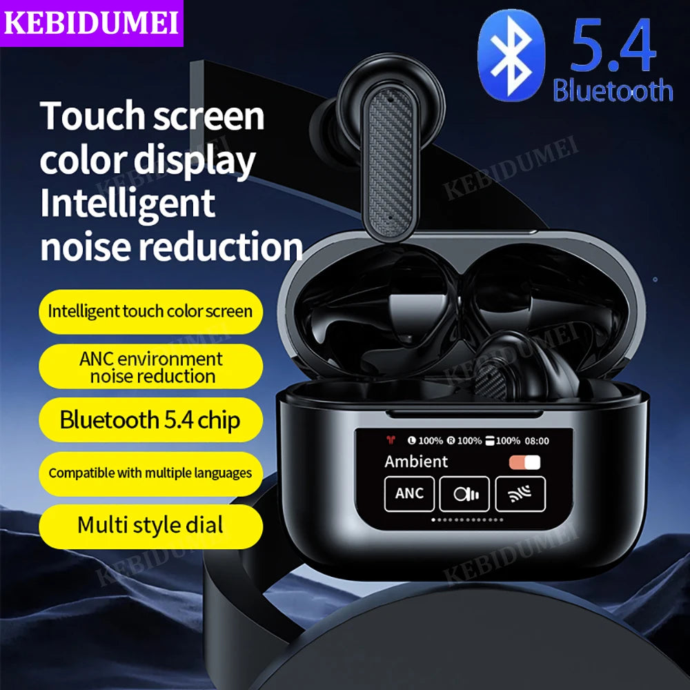 LCD Touch Screen Headsets Bluetooth 5.4 Headphones Wireless Earphones HiFi Stereo Noise Reduction Equalizer Super Bass Earbuds