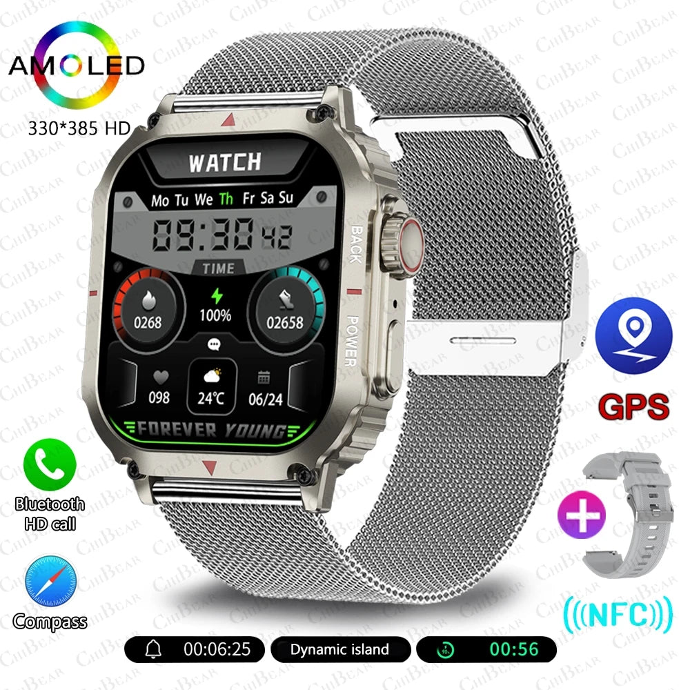 Outdoor Military GPS Sprots Smart Watch Men NFC Bluetooth Call Smartwatch For Android IOS Ip68 Waterproof Ftiness Watches 2024