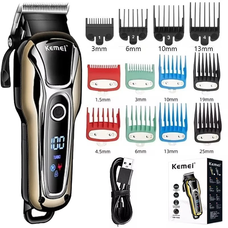 Kemei 1990 new hair clipper professional hair clipper men's hair clipper electric trimmer LCD display hair clipper Almighty set