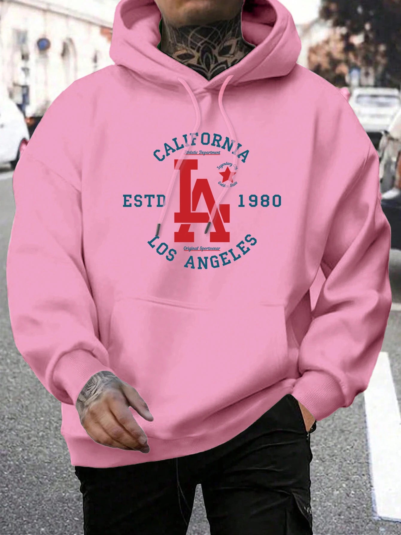 California Estd 1980 Los Angeles Print Mens Pullover Casual Loose Hoody Simple Fleece Man Hooded Street Crewneck Autumn Clothing