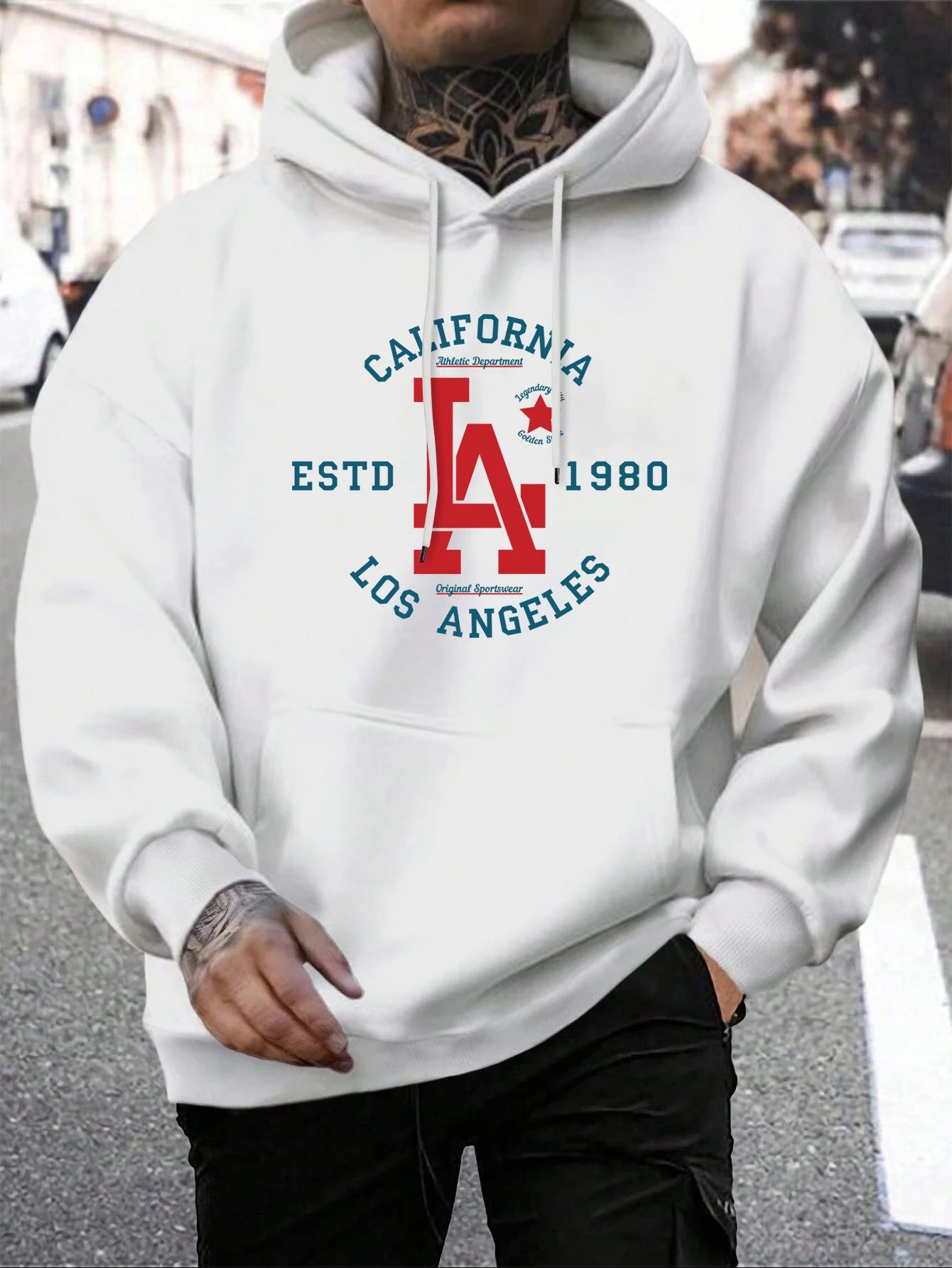 California Estd 1980 Los Angeles Print Mens Pullover Casual Loose Hoody Simple Fleece Man Hooded Street Crewneck Autumn Clothing