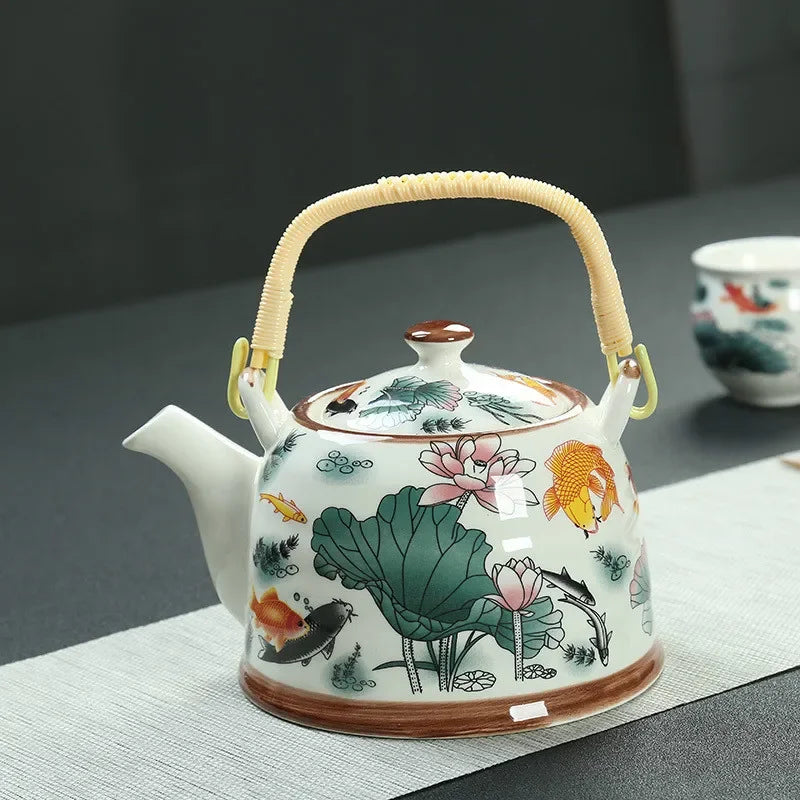 China  Porcelain Teapot with Strainer Net High Capacity 900ML Traditional Chinese Retro Ceramic Tea Set