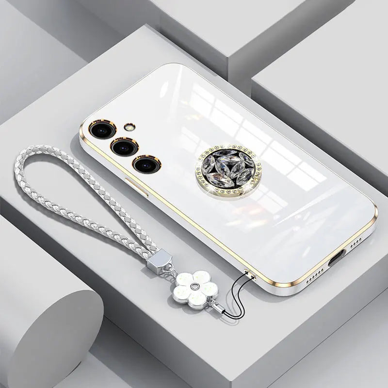 A 16 15 05S 5G Case Luxury Diamond Ring Cover For Samsung galaxy A16 A15 A05S A25 A55 Phone Case With Lanyard Plating Cases A 16