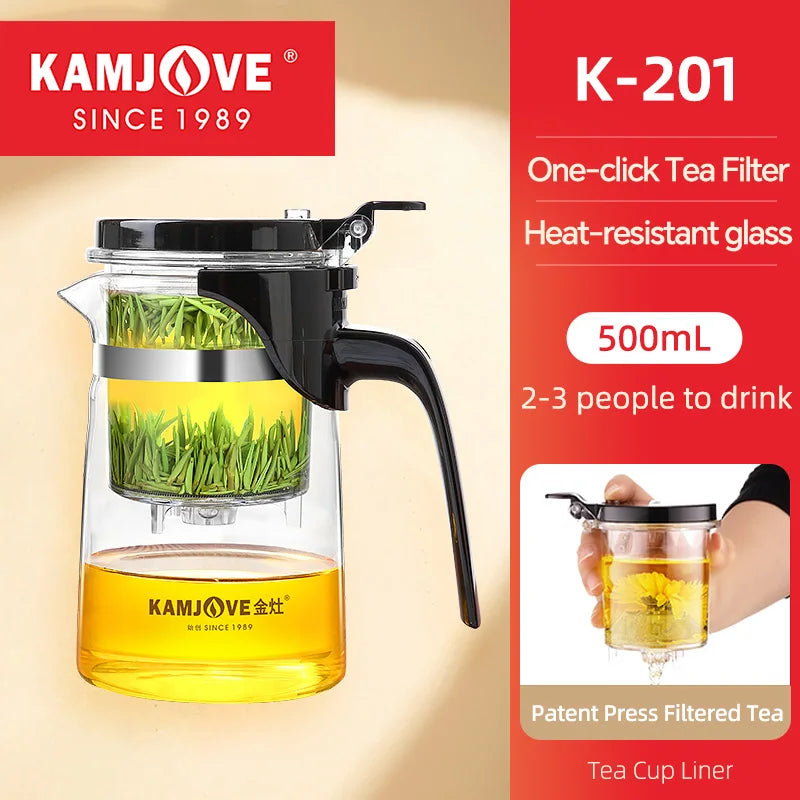 KAMJOVE Teapot Infuser Glass Tea Set One-button Filtering Tea Separation Kettle Tea Coffee Maker Press AUTO-OPEN Art Tea Cup