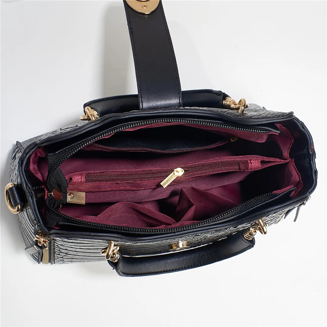 Elegant Croc-Effect Handbag with Tassel - Versatile, Durable, Zip-Secure | Polyester-Lined, Removable Strap, Chic & Stylish